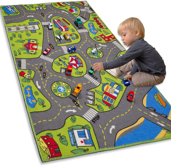 Large Kids Carpet Playmat Rug 52 x 32 with Non-Slip Backing, City
