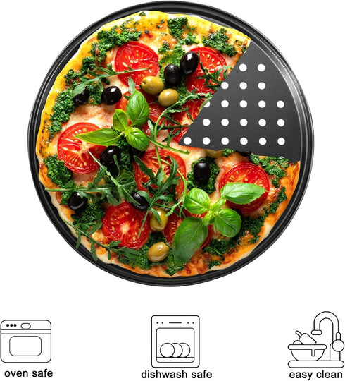 Pizza Steel Pan for Oven, 12 Inch Nonstick Round Pizza Baking Sheet, Perforated Carbon Steel Pizza Bakeware