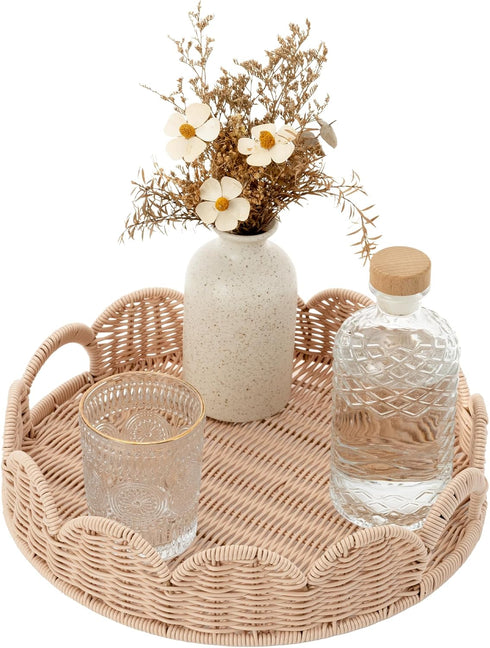GRANNY SAYS Wicker Decorative Scalloped Trays for Home Decor, Coffee Table Trays