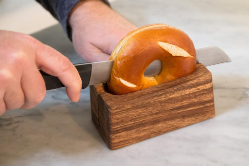 Ironwood Gourmet 28330 Bagel Miter, Local, Acacia Wood, 7 x 5.5 x 2.5 inches