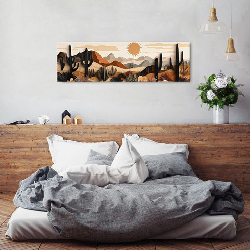 14x48" Boho Cactus Wall Art Mid Century Modern Wall Decor for Living Room Beige Geometric Minimalist Picture Abstract