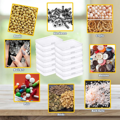 Goiio 12 Pcs Mini Plastic Storage Containers Box with Lid, 5x4x1.3 Inches Clear Rectangle Box for Small Items, Crafts