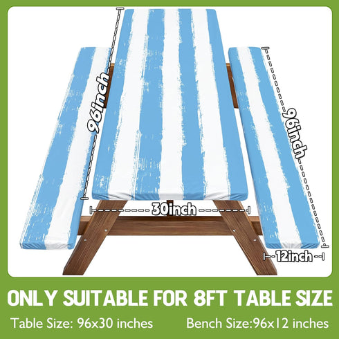 Wrakus 96in Picnic Table Cover with Bench Covers Camping Essentials Waterproof Windproof Patio Outdoor Tablecloth