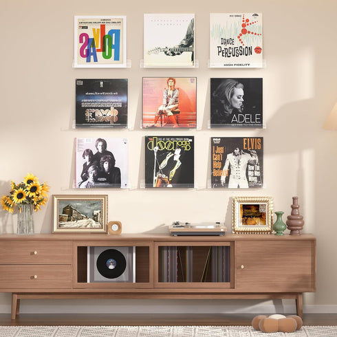 12 Pack 12" Album upsimples Vinyl Record Wall Mount Shelves, Vinyl Holder for Record Storage & Display, Clear Acrylic