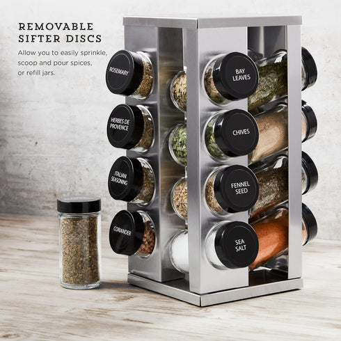 16 Countertop 5 Kamenstein Jar Heritage Revolving Spice Rack Organizer with Spices Included, FREE Spice Refills