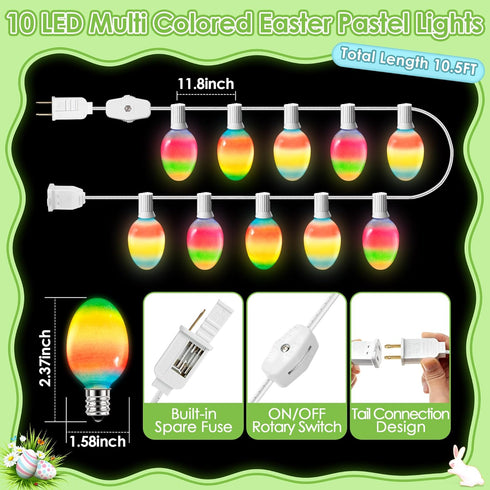 1 Pack 10.5FT Enhon Easter Egg String Lights, Multi-Color Pastel LED Egg Lights, End-to-End Connectable String Light