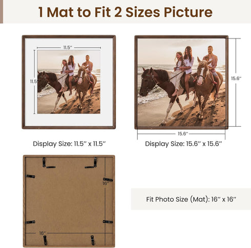 16x16 12x12 Axeman Natural Solid Oak Wood Picture Frame with Mat, Premium Rustic Wooden Photo Frames with Tempered