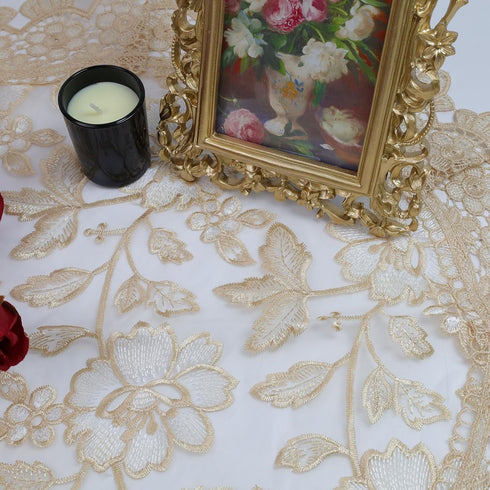 24 Inch Retro Round Lace Tablecloth Embroidered Table Cover Decorative Dining Doily for Wedding & Cafe, Brown