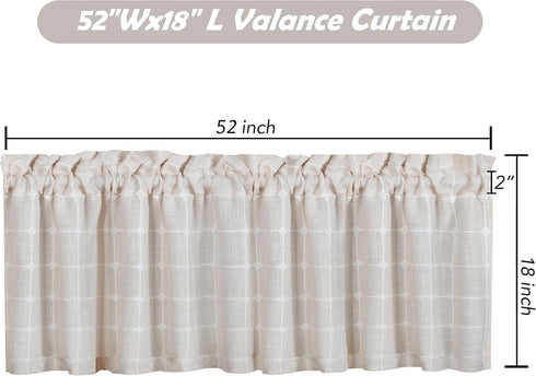 Shunjie.Home 2 Pack Farmhouse Plaid Valances for Windows, Beige, 52" x 18" for Kitchen, Bedroom, Bathroom