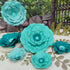 Pack 6 Turquoise Teal Paper Flower with Gold Leaf for Wall Living Room Bed Room Wall Decoration Wedding Birthday Bridal