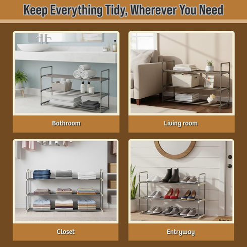 3-Tier 18 Closet Shoe Rack Organizer Storage Bench - Holds Pairs - Organize Your Cabinet or Entryway - Easy to Assemble