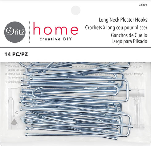 Dritz Home Long Neck Pleater Drapery Hooks, 14-Piece, Silver