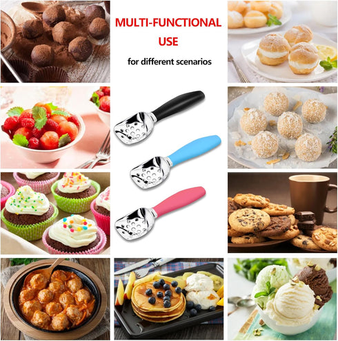 Gelato,Sorbet,Frozen Ice Cream Scoop,Ergonomic Non-Slip Handle for Easy Scooping & Serving,for Yogurt Blue
