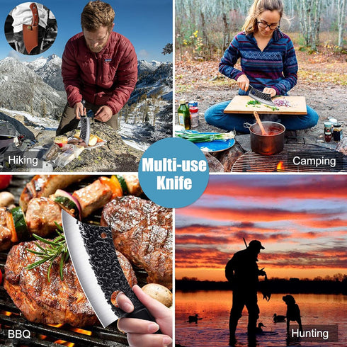 ROCOCO 6.3" Cleaver Butcher Knife, Full Tang with Sheath, Ideal for Home Outdoor BBQ Camping, Great Gift Idea