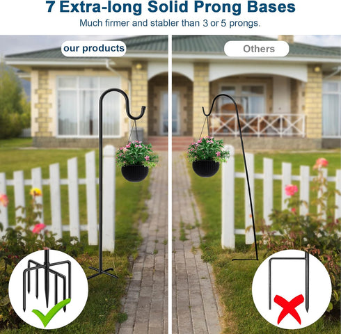 60" 7 Stands,2 Packs ANIDEER Shephards Hook for Outdoor, Heavy Duty Bird Feeder Pole with Base Prongs, Adjustable