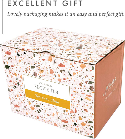 Jot & Mark Decorative Recipe Tin Box: Holds Hundreds of 4” x 6” Recipe Cards (Terrazzo)