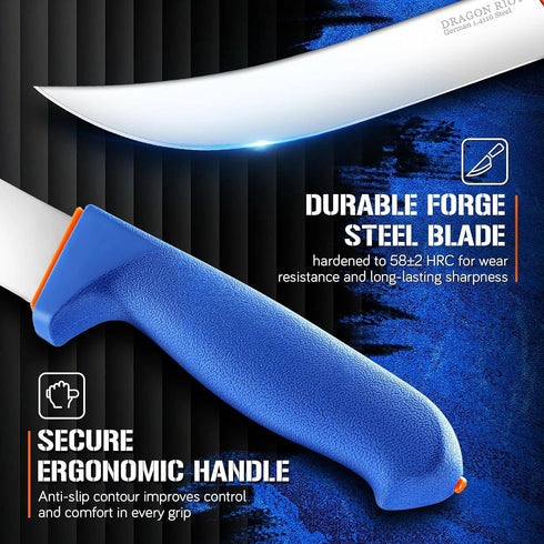 8 Inch, DRAGON RIOT Premium Butcher Breaking Knife Curved Caving and Slicing Knife in High Carbon Stainless Steel,Razor