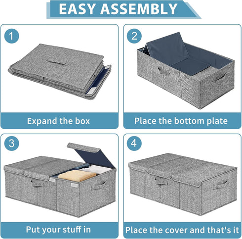 Deep Under Bed Storage Container, 10" Tall Height Underbed Box Bin with Lids, Large Basket for Bedroom, 2 Pack