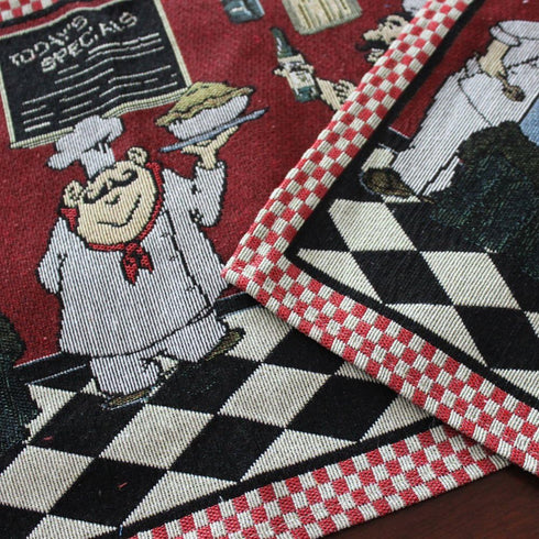 KEPSWET Cotton Linen Chef Placemats Set of 4, Red Washable Table Mats, 13x19 Inch Rectangle