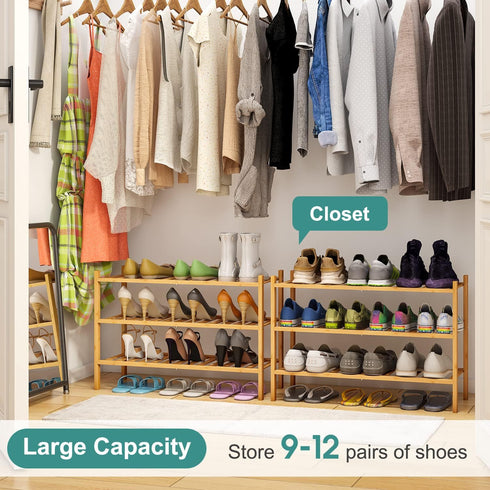 3-Tier Closet, viewcare Free Standing Shoe Racks, Bamboo Wood Shoe Rack for Entryway & Beautiful | Natural | Functional