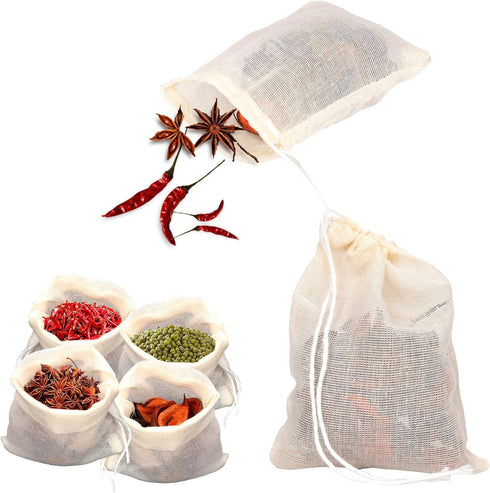 24pcs Drawstring Spice Bags, 3.86x3.15 Inch Muslin Tea Bags for Cooking, Reusable Filter for Herbs and Coffee