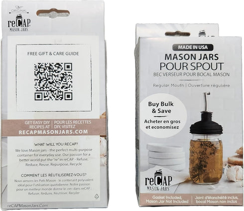 reCap Mason Jar Pour Spout and Olive Oil Dispenser | Regular Mouth | Black | Made in the USA | Leak-proof |