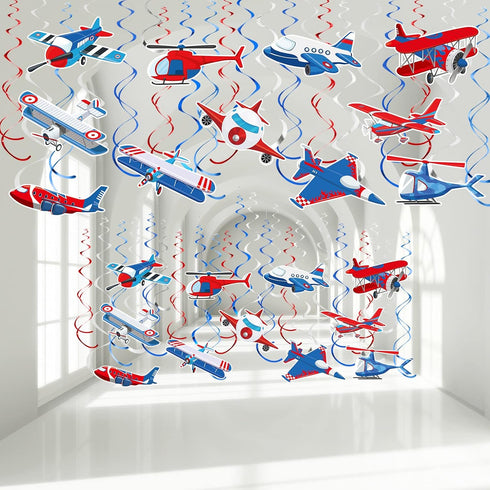 Faccito 30 Pieces Airplane Hanging Swirls Decoration Airplane Party Supplies Plane Foil Swirls