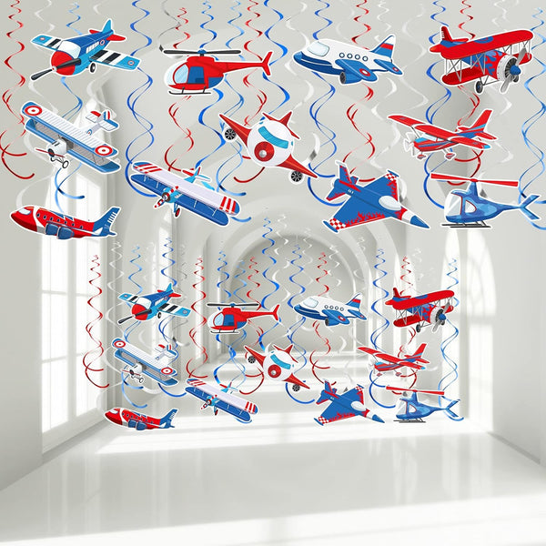 Faccito 30 Pieces Airplane Hanging Swirls Decoration Airplane Party Supplies Plane Foil Swirls