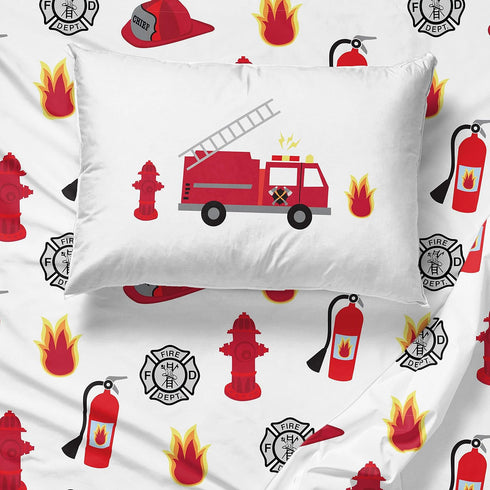 4 Set Set Jay Franco Trend Collector Go Fire Truck Go Piece Toddler Bed - Includes Comforter & Sheet - Super Soft Fade