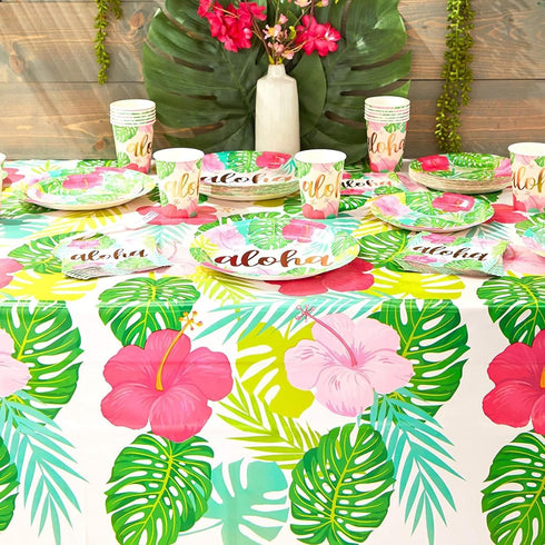 Sparkle and Bash 3 Pack Tropical Plastic Tablecloth - 54x108 Inch Hibiscus Floral Aloha Cover