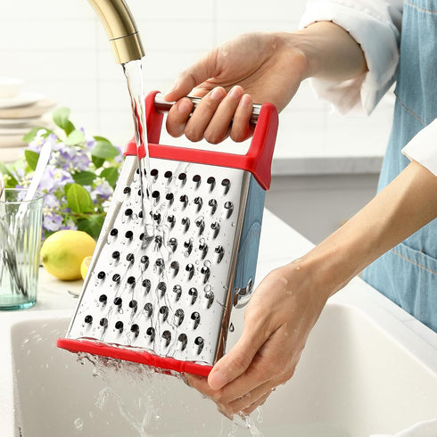 Spring Chef Professional Cheese Grater - XL Stainless Steel 4 Sided Box Grater for Kitchen, Perfect for Parmesan,