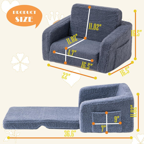 SUFUS 2-in-1 Toddler Baby Chair Couch Sofa Kids Foldable Sherpa Fold Out Couch Toddler Chairs Comfy for Boys & Girls