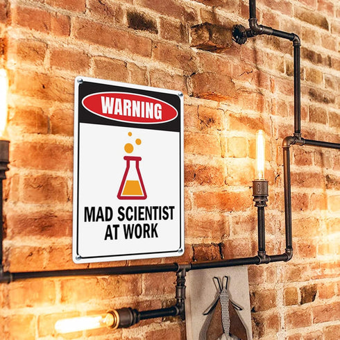 Mad Scientist Home Wall Decor - Aluminum Science Gifts, Laboratory Sign Tin Metal Decor for Chemistry Classroom
