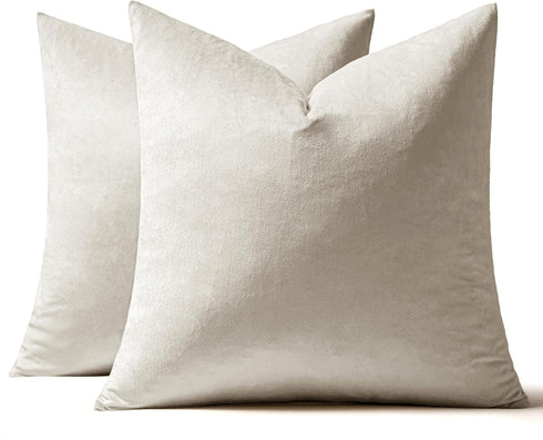 MIULEE 24x24 Inch Velvet Pillow Covers, Set of 2 Cream White Decorative Pillows for King Bed