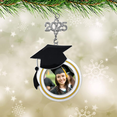 Graduation Christmas Photo Ornament - Dated Charms for 2025 & 2026 - Graduation Hat Design with Storage Bag
