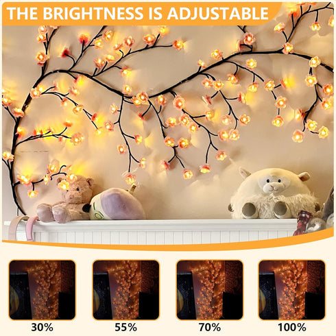 4FT 48LED Timer,8 FNHMSL Cherry Enchanted Willow Vine Lights, Pink Cherry Blossom Tree Branch Lights for Wall, Remote