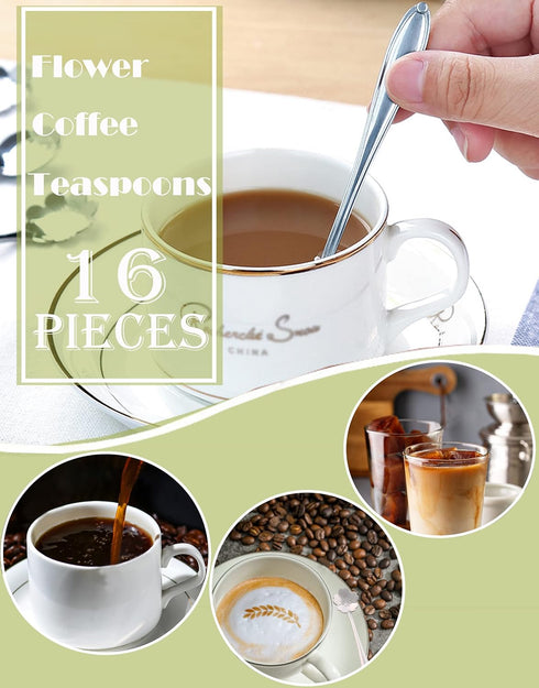 16 Pcs Teaspoon Tea Spoons, ESRISE Stainless Steel Cute Coffee Spoon for Tea Party Decorations (Silver)
