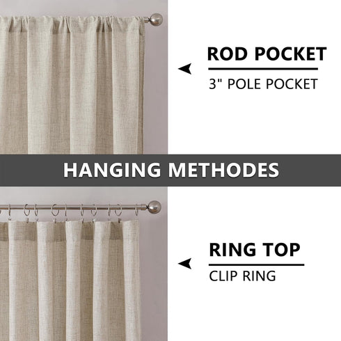 Tollpiz Linen Tier Curtain Rod Pocket, Semi Sheer Half Kitchen Curtains, Light Filtering Thick Drape, 30 x 36 inches,