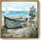 Framed Beach Décor Canvas Picture - Coastal Ocean Artwork with Sea Bird Boat for Bathroom Bedroom Living Room