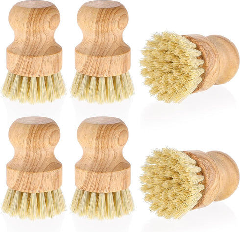 SynHHergyx 6 Packs Bamboo Dish Scrub Brushes Wok Brush Dish Scrubber Brush Kitchen Dishwashing Scrubber with Natural