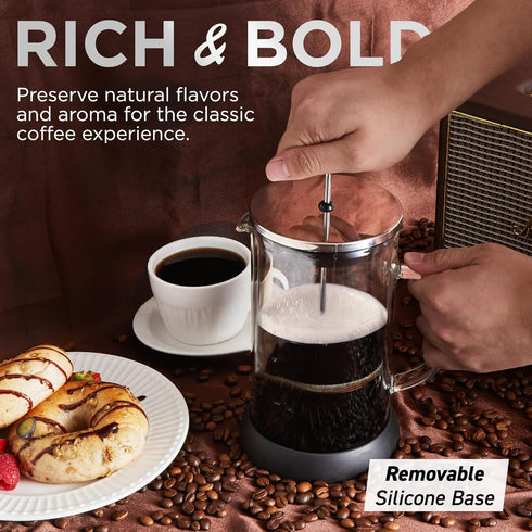 Elite Gourmet FP1223 1 Liter French Press Coffee Maker, Double Wall Insulated Borosilicate Glass Carafe, Easy to Clean