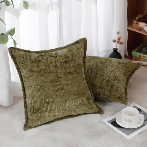 18x18 Set 2, HPUK Fall Chenille Soft Throw Pillow Covers of Accent Cushion Covers for Living Room, Bedroom, Decorative