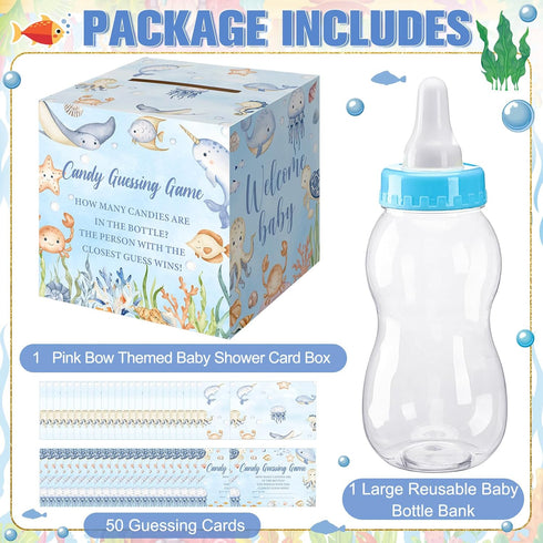 52 Sets Glenmal Pcs Under The Sea Baby Shower Games Gift Large Baby Bottle for Shower Game Guess How Many Candies