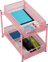 Mind Reader 2 Tier Accessory Organizer, Metal Mesh Supply Storage for Office, Kitchen, Makeup Crafts, Pink, 8" L x