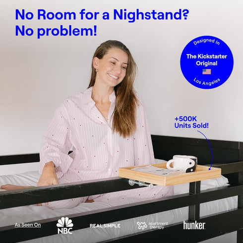 BedShelfie Wood Bedside Shelf for Bunk Bed & Top Bunk, College Dorm Room Essentials, Loft Nightstand, Floating Bed Side