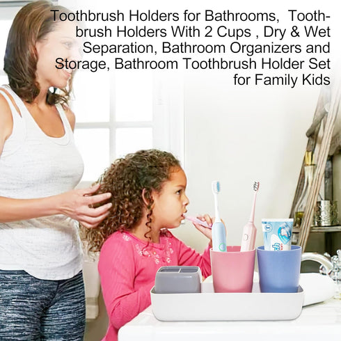 Toothbrush Holder and Toothpaste Holder for Bathroom Vanity, Kids Bathroom Decor with Cups, Electric Toothbrush Holder
