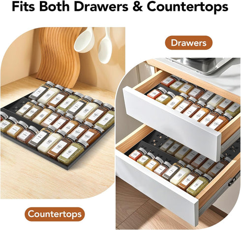Idcymoul 3-Tier (11"-22" Spice Drawer Organizer Expandable Wide), Spice Rack for Cabinet with Funnel & Spice Labels