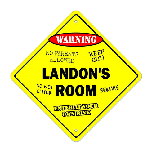 Landon's Room Sign Crossing Zone Xing - Indoor/Outdoor Kids Bedroom Decor, 14" Tall