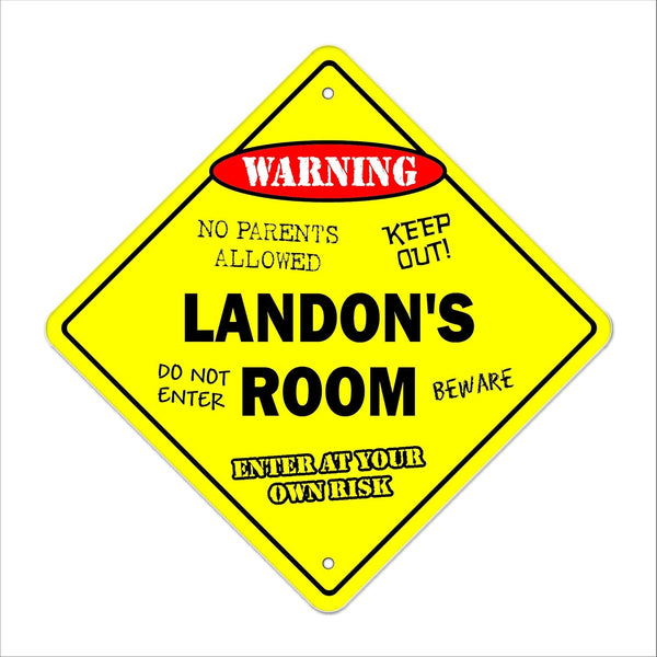 Landon's Room Sign Crossing Zone Xing - Indoor/Outdoor Kids Bedroom Decor, 14" Tall