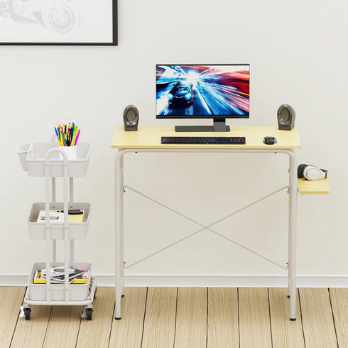 3-Tier Simple Houseware Multifunctional Rolling Utility Cart with Hanging Bucket, White